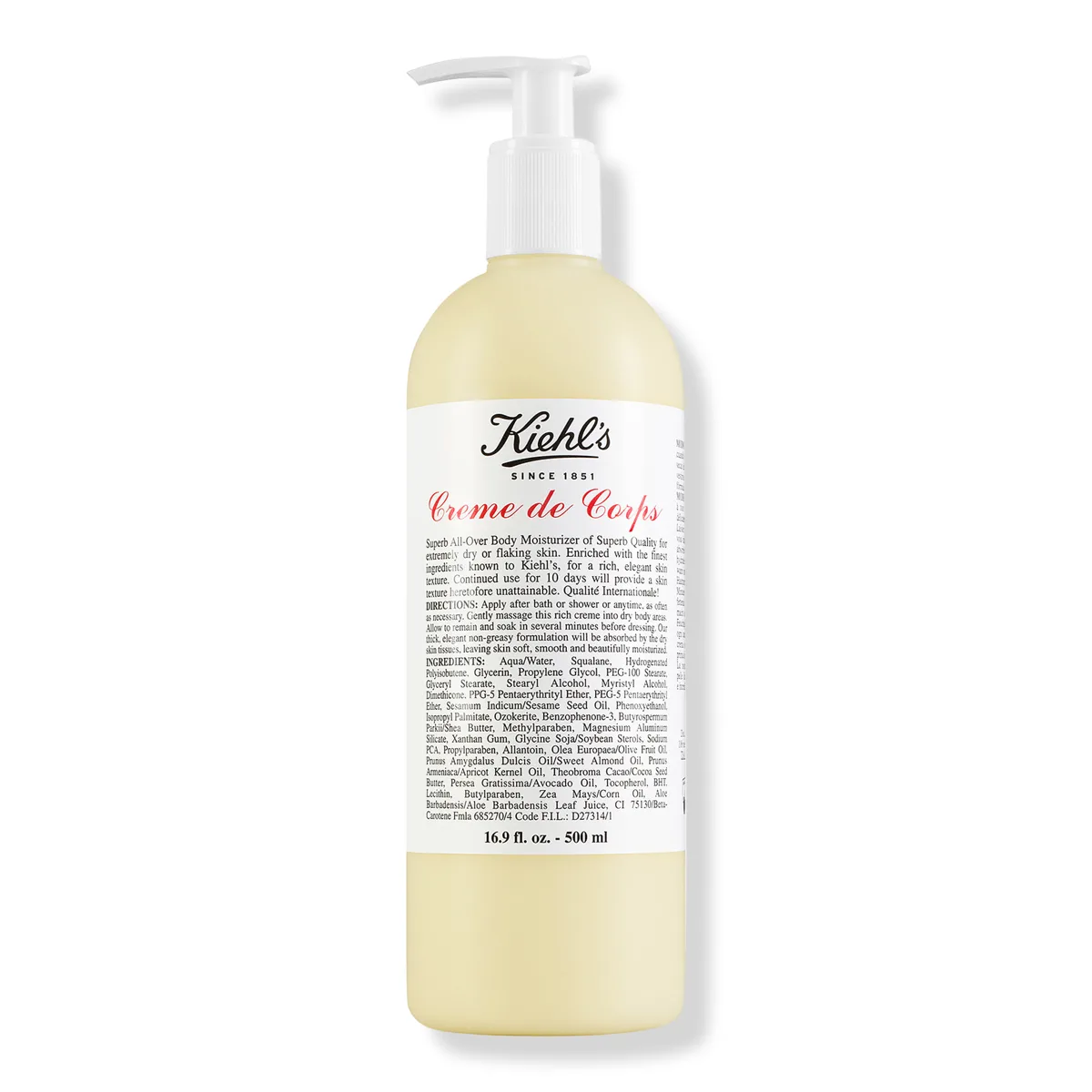 Kiehl's Creme de Corps body lotion bottle on white background
