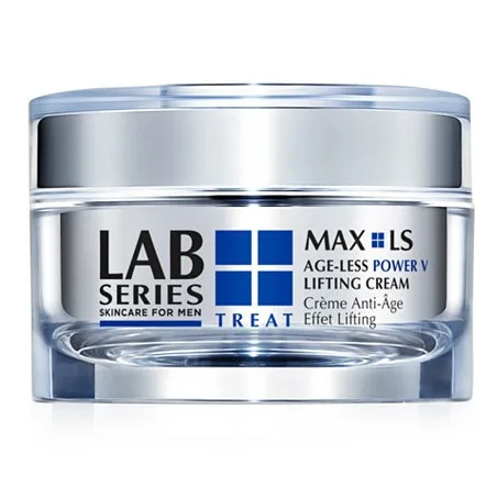 Lab Series MAX LS Age-Less Power V Lifting Cream in a premium dark jar