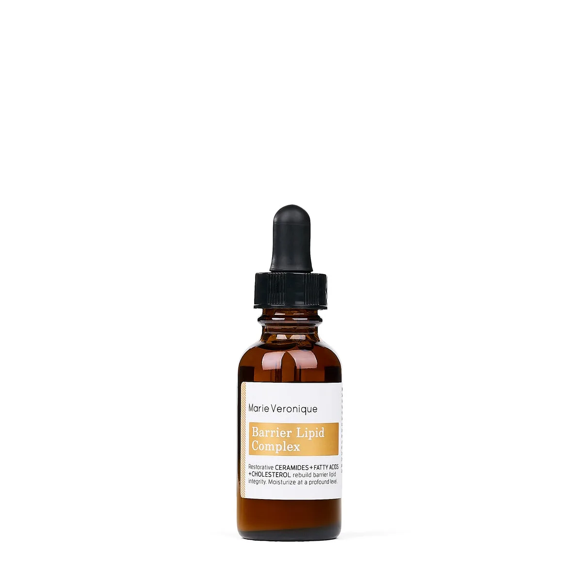 Marie Veronique Barrier Lipid Complex bottle, a barrier-repair lipid treatment with a skin-mimicking ceramide-cholesterol-fatty-acid ratio, omega seed oils and EPA/DHA