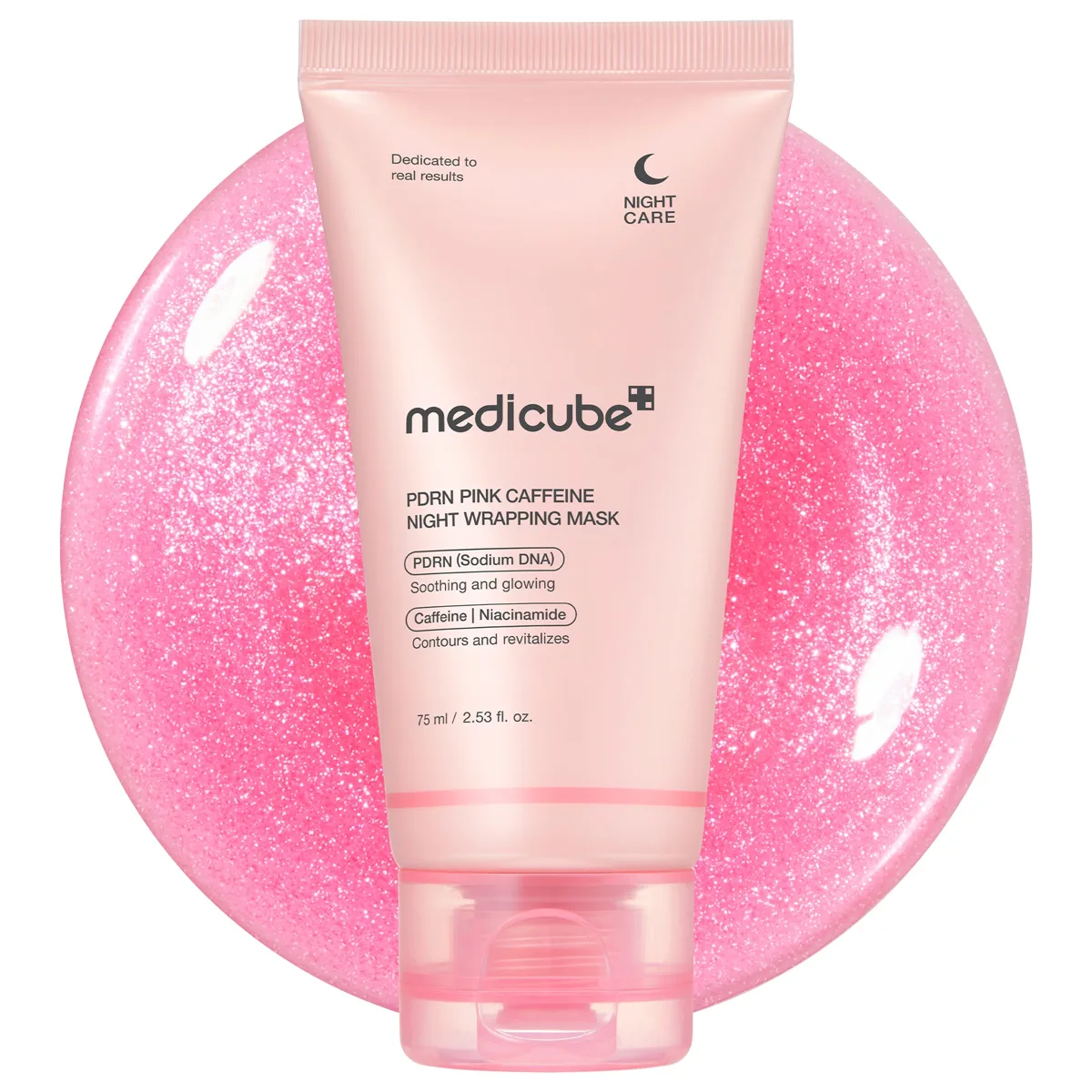 Medicube PDRN Pink Caffeine Overnight Wrapping Mask 75 mL pink tube labelled Night Wrapping Mask