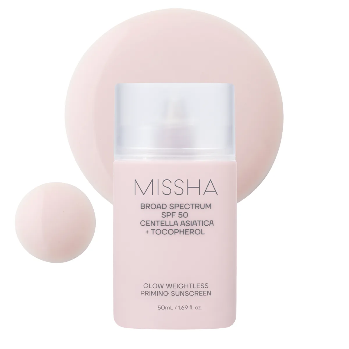 Missha Glow Weightless Priming Sunscreen SPF50+ pale pink pump bottle with clear cap
