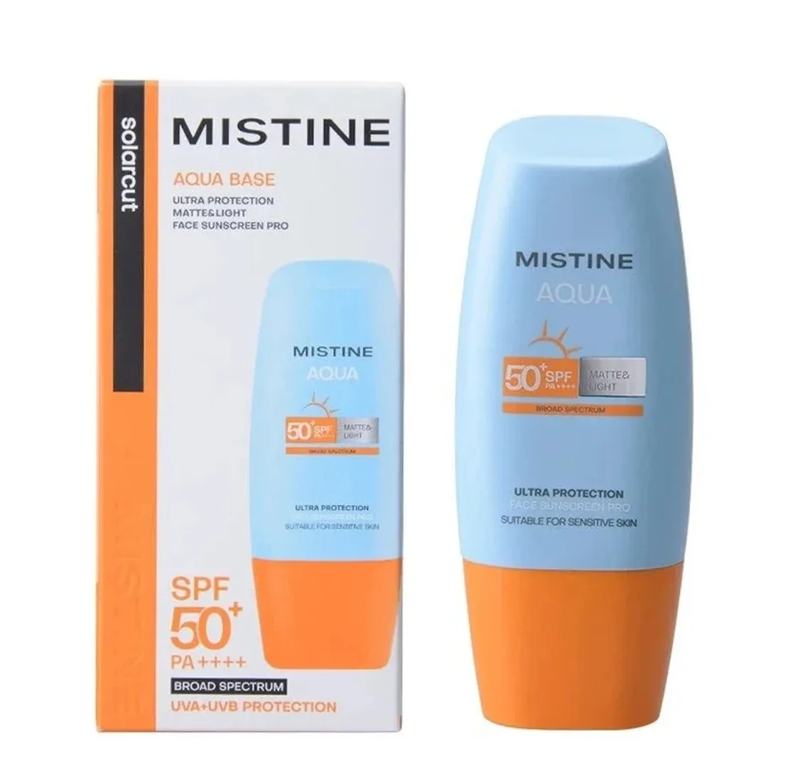 Mistine Aqua Base Ultra Protection Matte & Light Facial Sunscreen SPF50, an affordable high-UVA matte sunscreen with Tinosorb filters