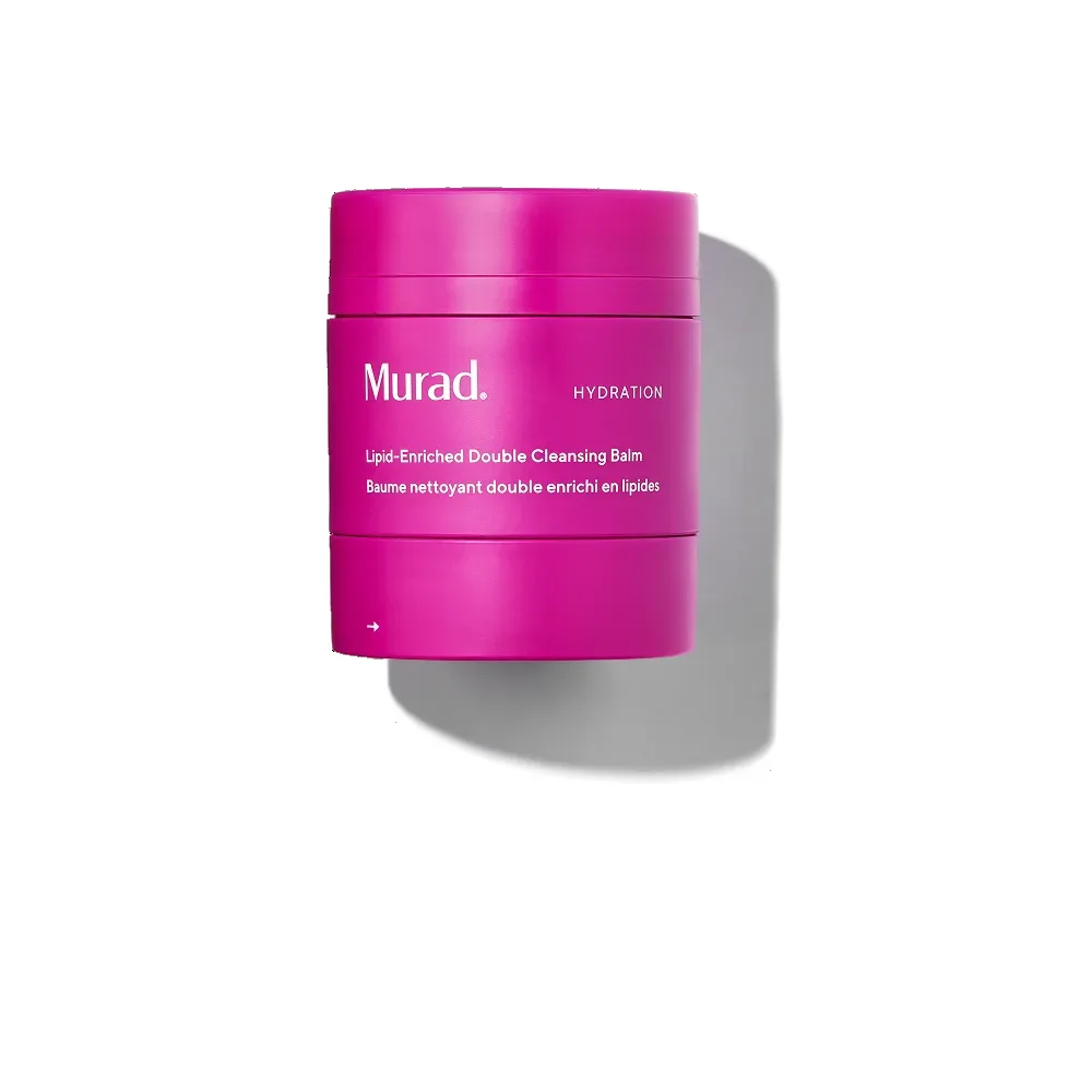 Murad Lipid-Enriched Double Cleansing Balm jar, dermatologist-developed cleansing balm with glycolipids, sphingolipids, Camellia japonica seed oil, and dual-ester cleansing oil base