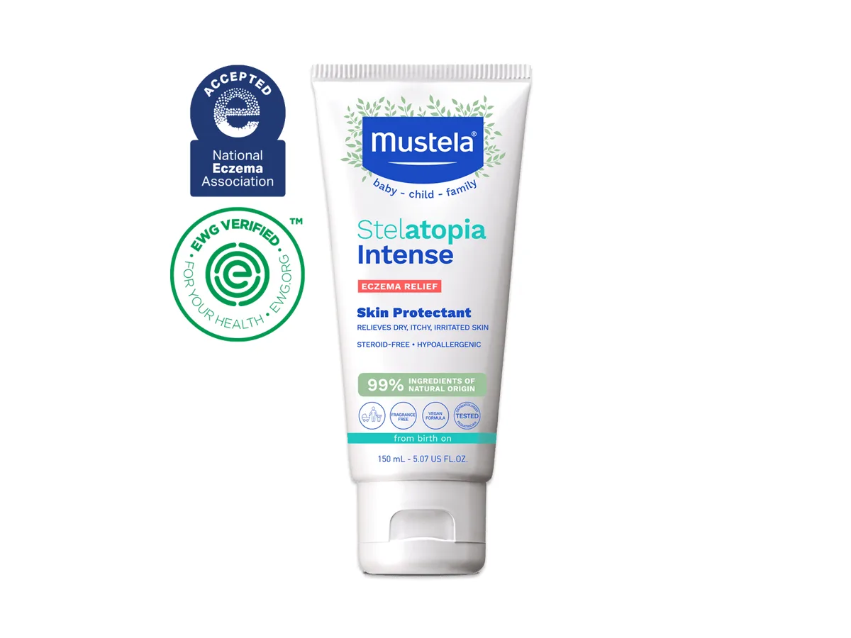 Mustela Stelatopia Intense Eczema Relief tube on white background