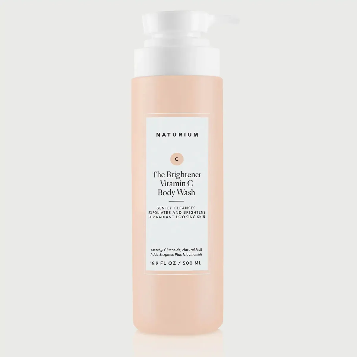 Naturium The Brightener Vitamin C Brightening Body Wash pump bottle on white background