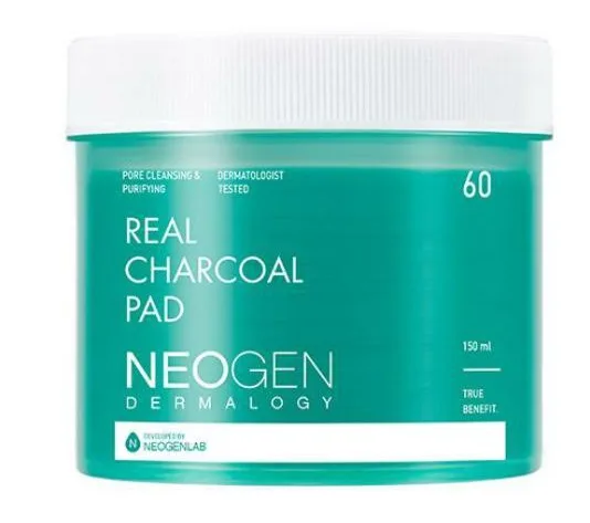 Neogen Real Charcoal Pad tub of 60 deep-cleansing exfoliating pads