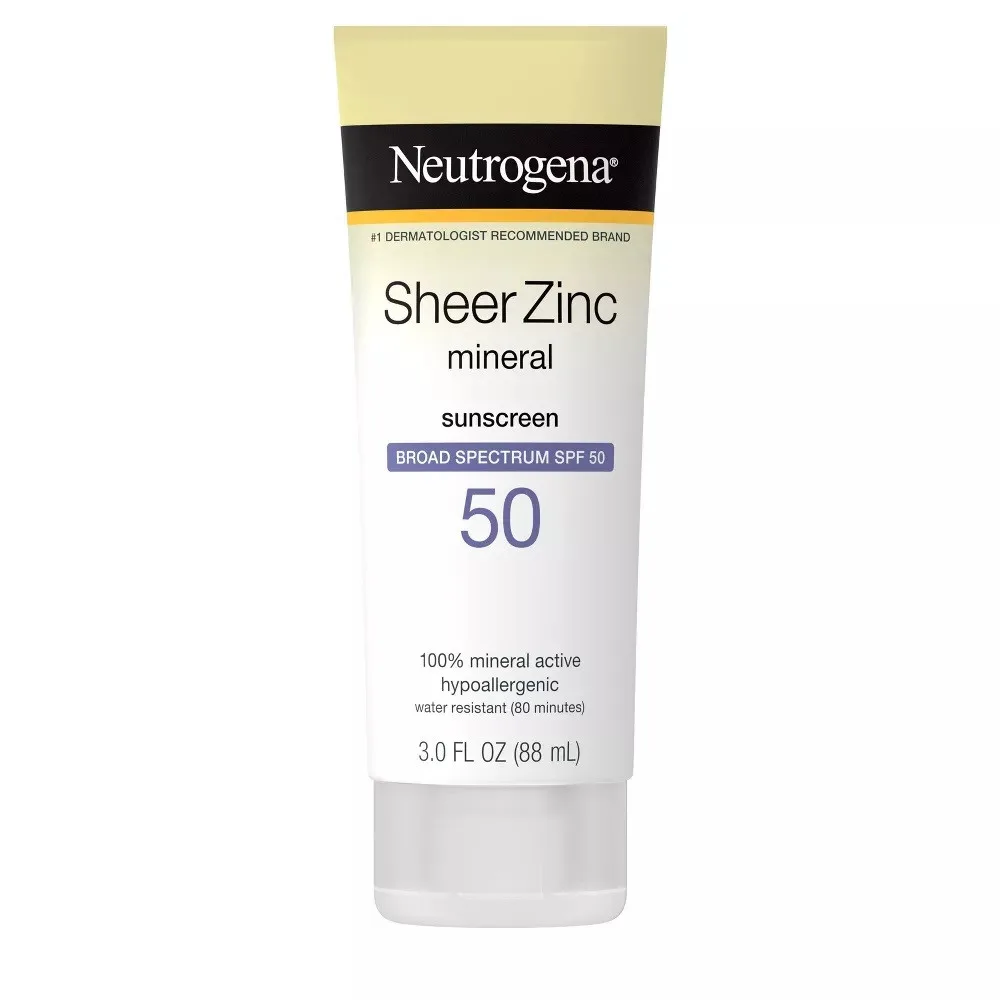 Neutrogena Sheer Zinc Dry-Touch Sunscreen Lotion SPF 50 tube on white background