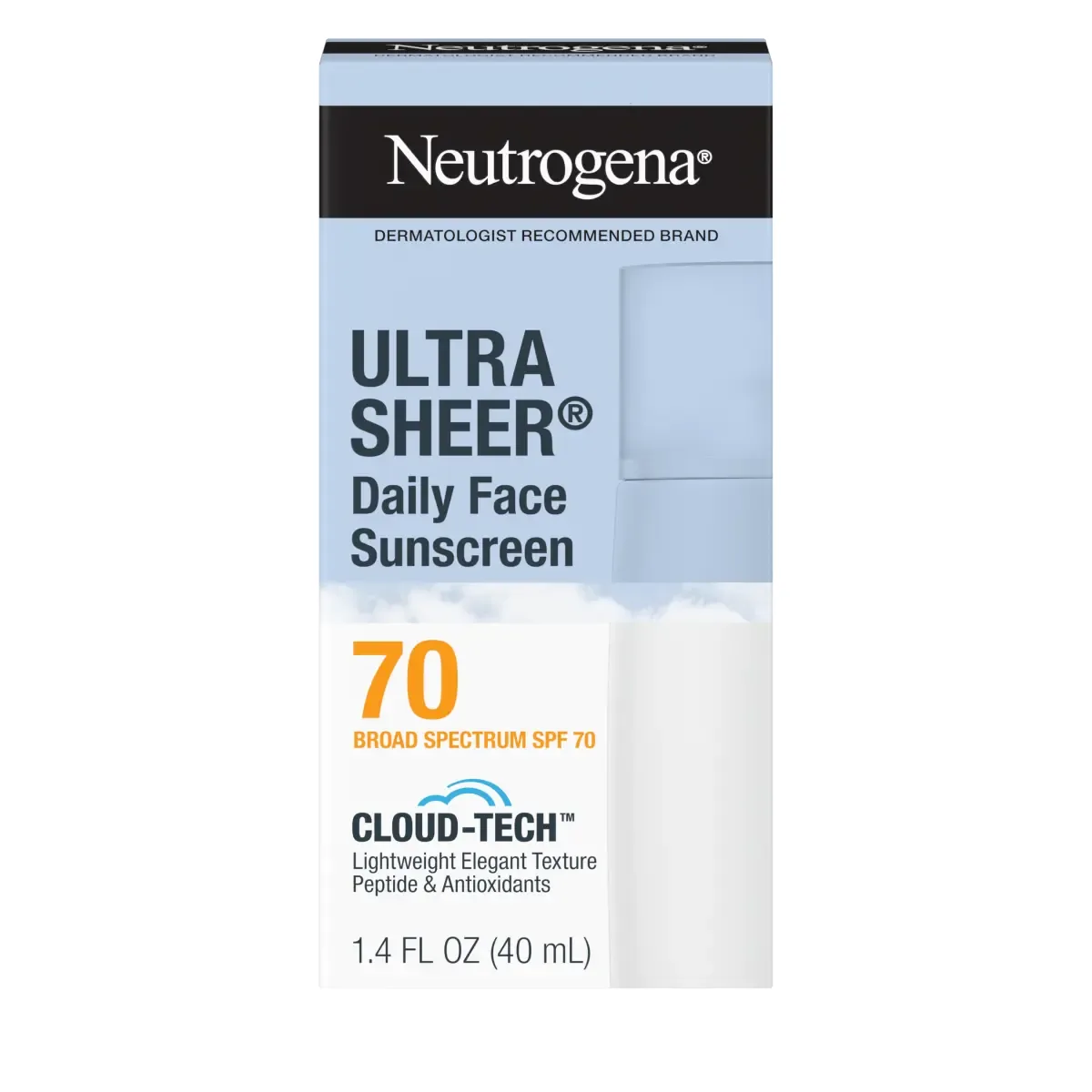 Neutrogena Ultra Sheer Daily Face Sunscreen SPF 70 with BEMT Cloud-Tech, 1.4 oz bottle