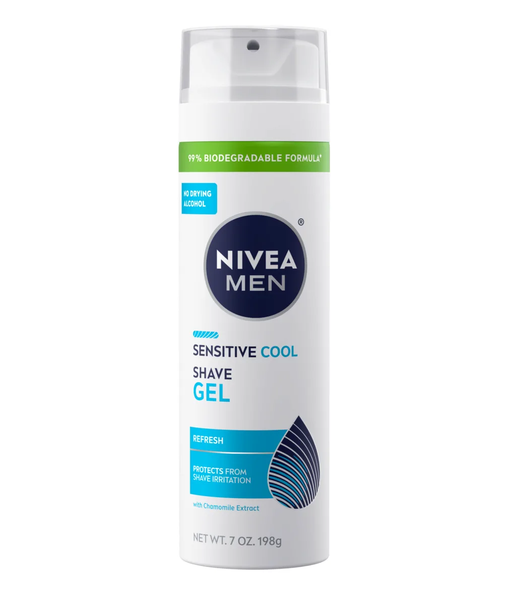 Nivea MEN Cooling Shave Gel for Sensitive Skin can on white background