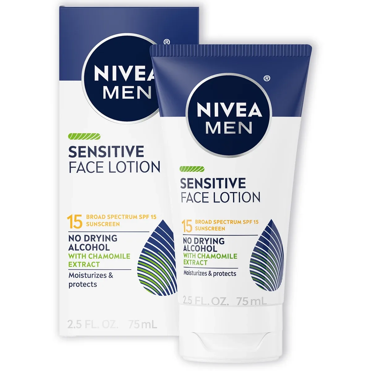 Nivea Men Sensitive Face Lotion SPF 15 tube on white background