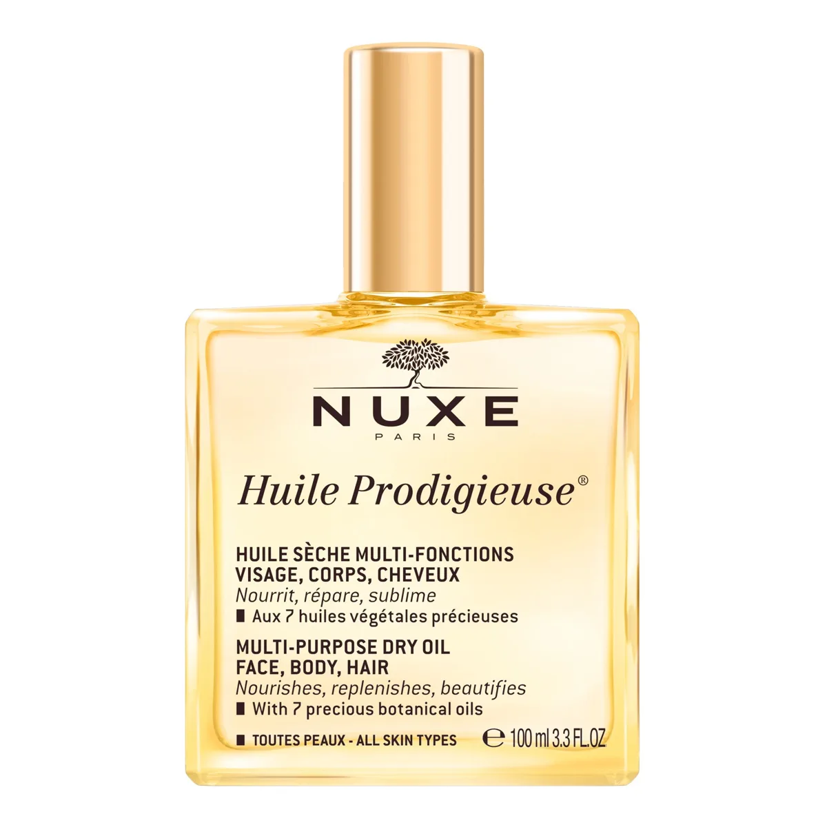 Nuxe Huile Prodigieuse multi-purpose dry oil 100 ml glass bottle with gold spray pump