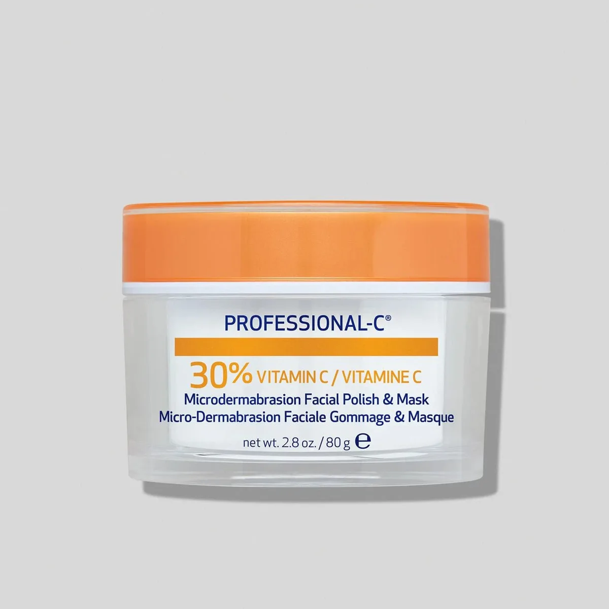 Obagi Professional-C 30% Vitamin C Microdermabrasion Facial Polish & Mask 2.8 oz clear jar with orange lid