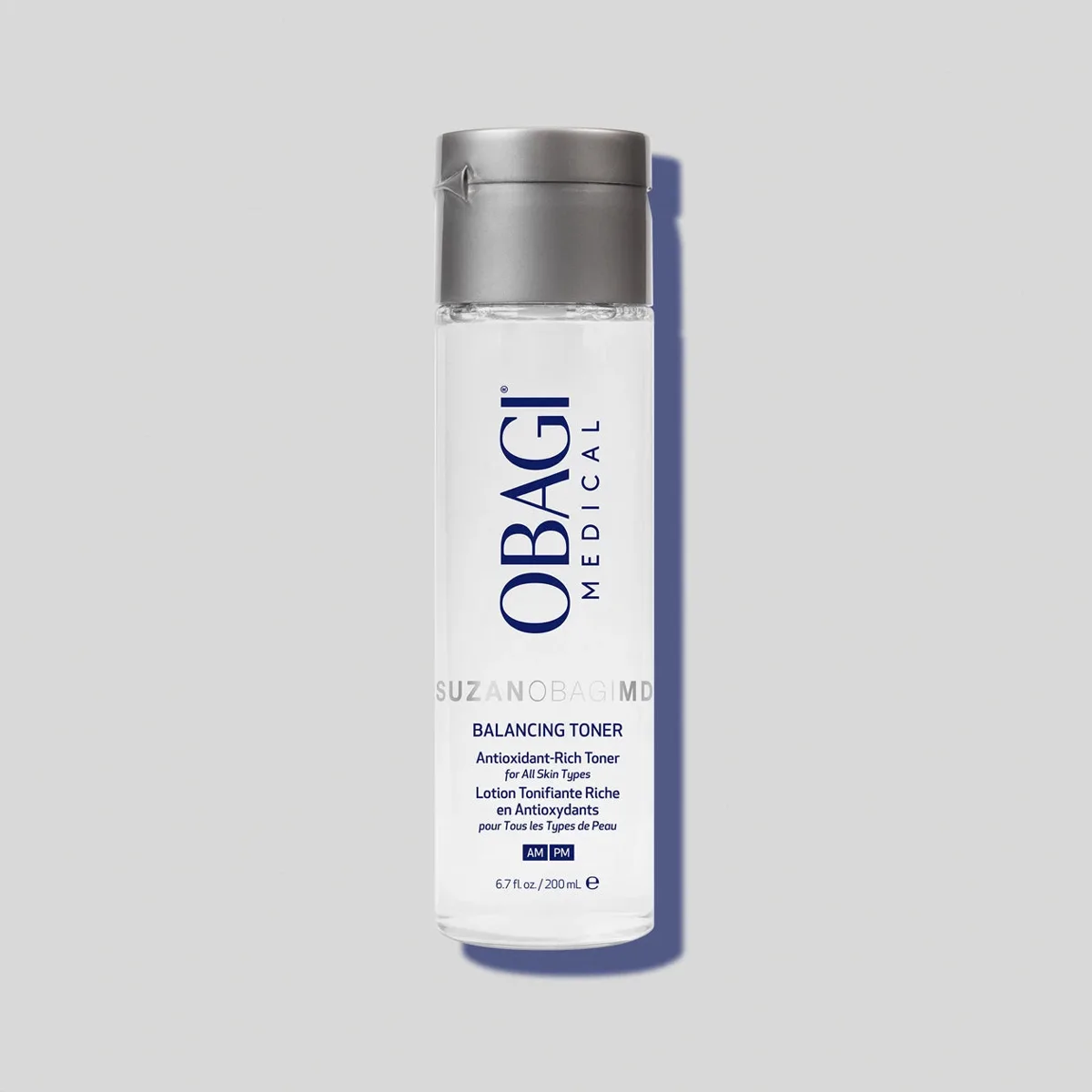 Obagi SUZANOBAGIMD Balancing Toner 200 mL clear bottle with silver flip cap