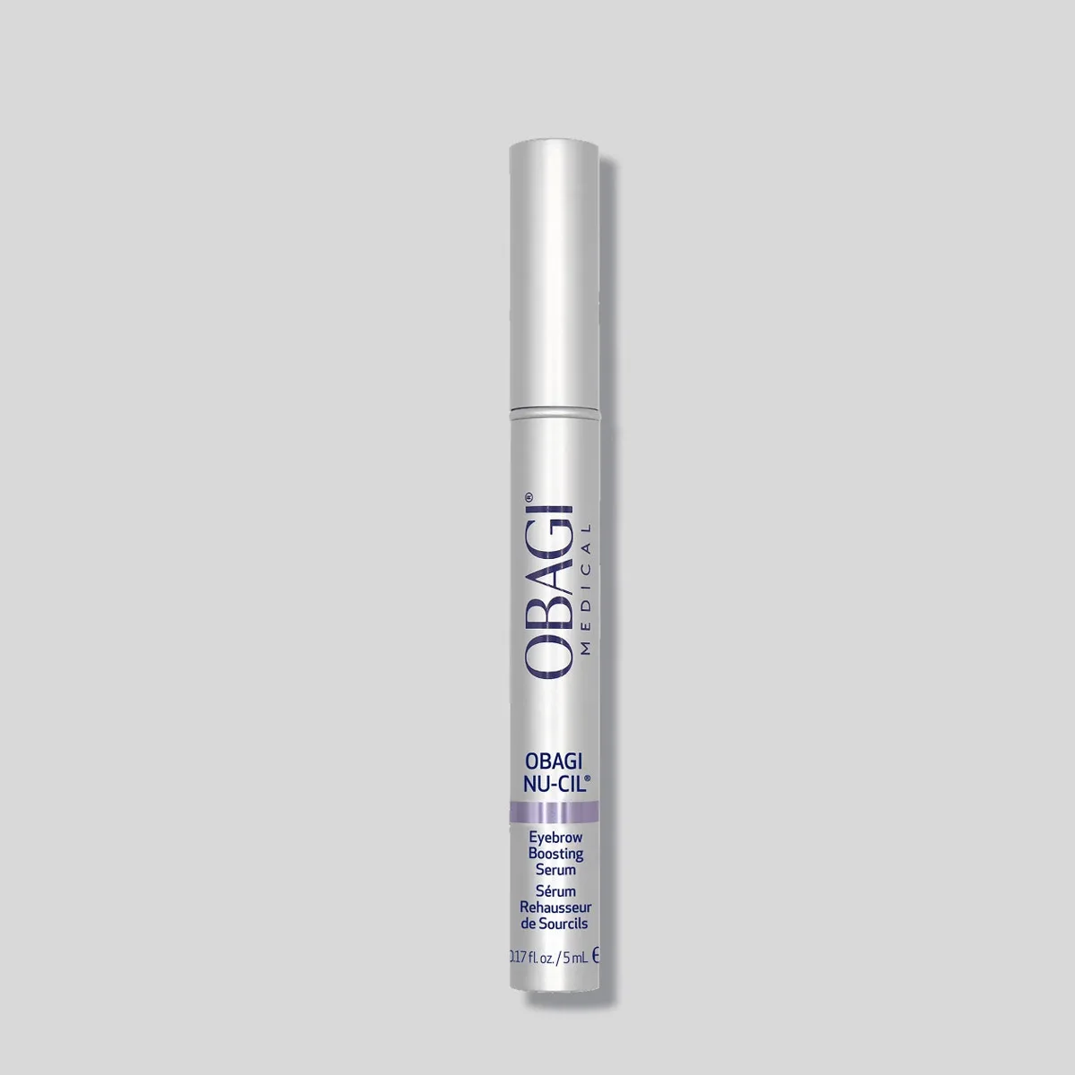 Obagi Nu-Cil Eyebrow Boosting Serum 5 mL silver pen-style tube with brush applicator