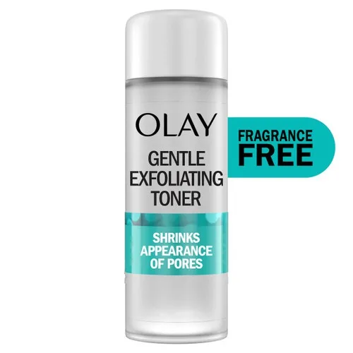 Olay Gentle Exfoliating Toner bottle on white background