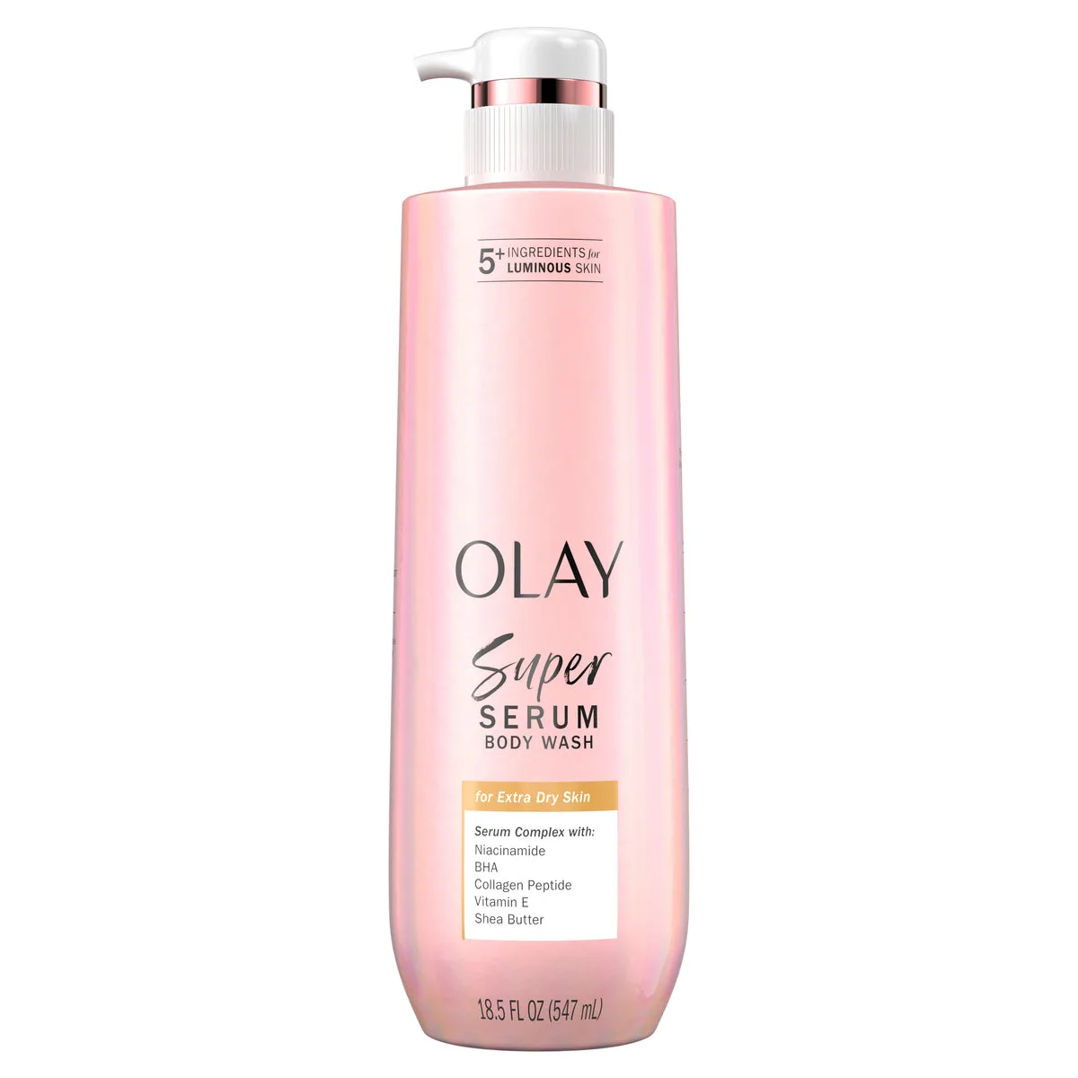 Olay Super Serum Body Wash for Extra Dry Skin bottle with shea butter and vitamin E