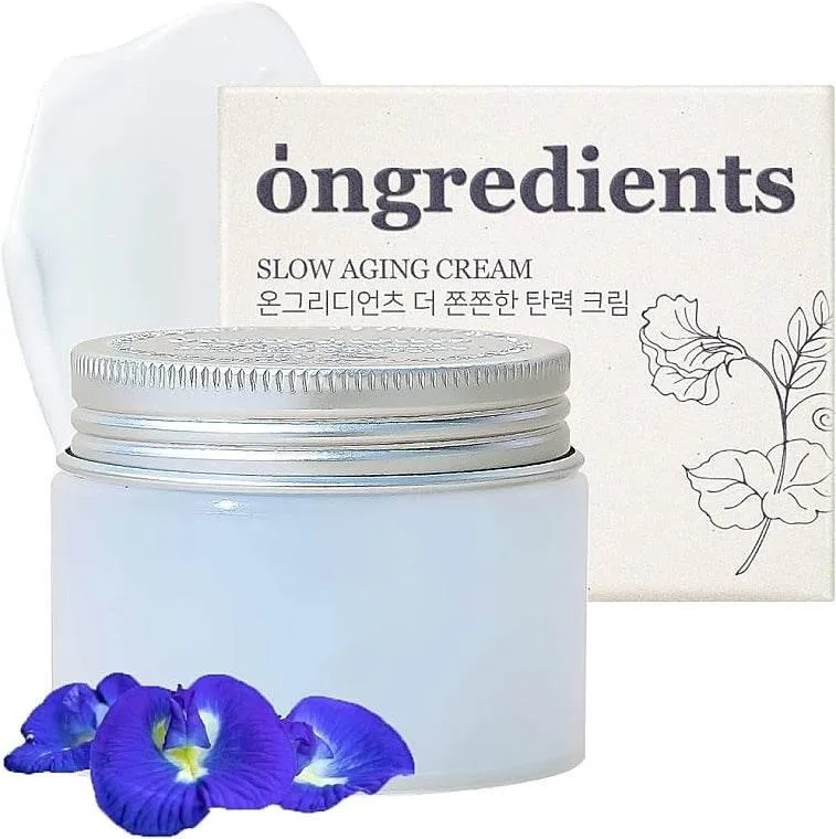 Ongredients Slow Aging Cream baby-blue moisturizer in frosted glass jar