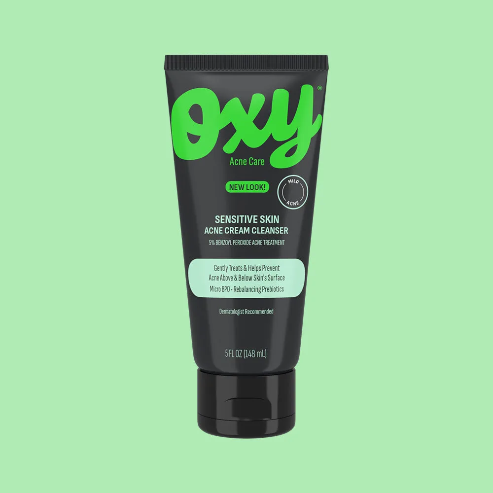 Tube of OXY Sensitive Skin Acne Cream Cleanser 5% benzoyl peroxide