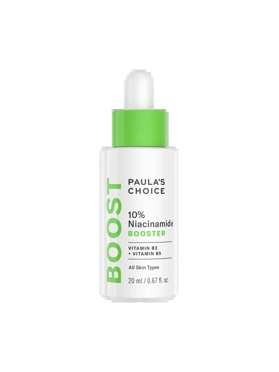 Paula's Choice 10% Niacinamide Booster in a frosted glass bottle with dropper