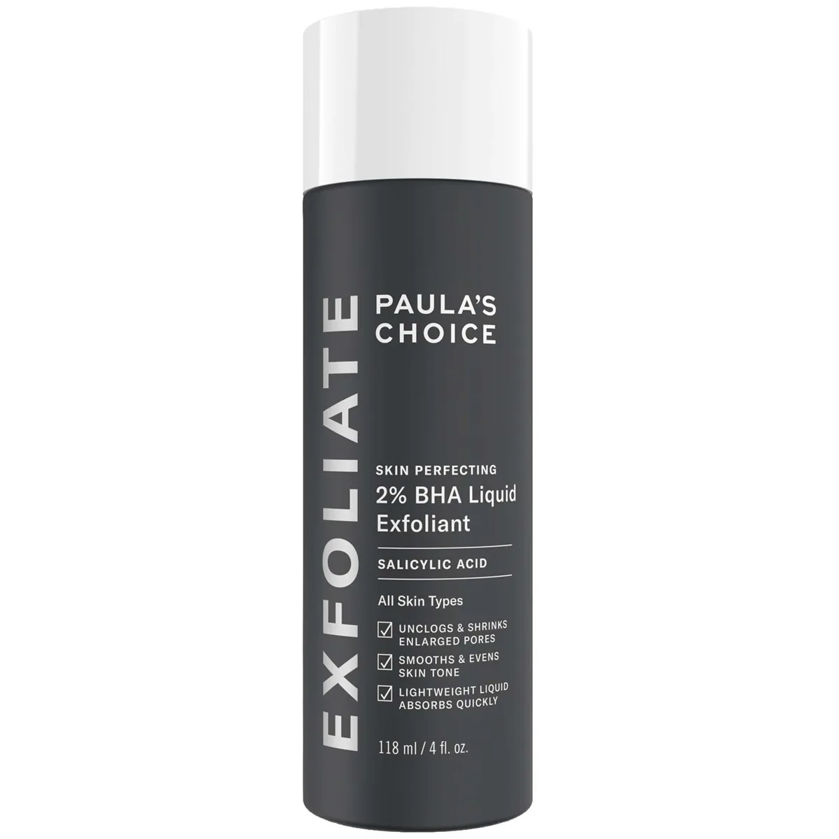 Paula's Choice Skin Perfecting 2% BHA Liquid Exfoliant clear bottle with blue and white label