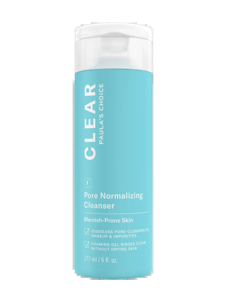 Paula's Choice CLEAR Pore Normalizing Cleanser in a blue-green squeeze bottle