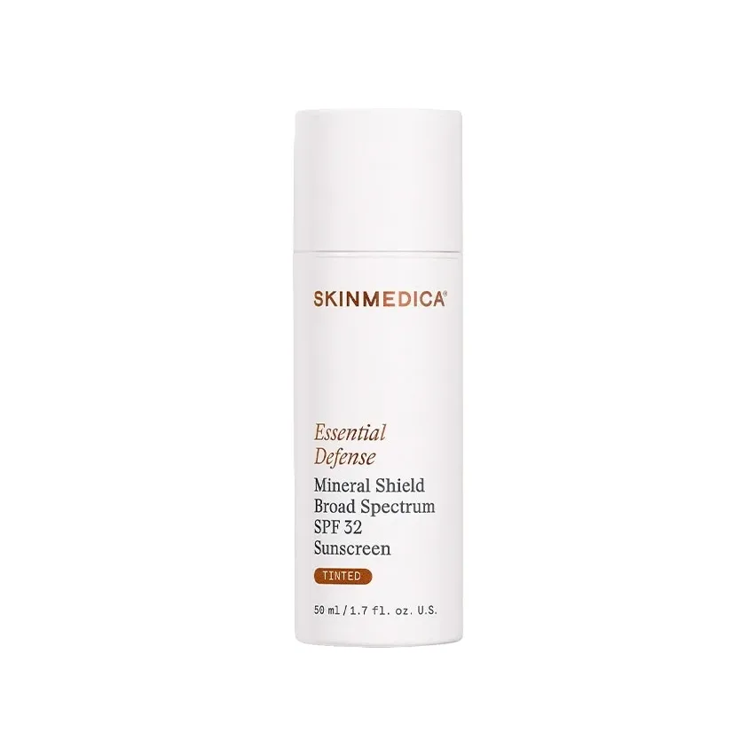 SkinMedica Essential Defense Mineral Shield Tinted Broad Spectrum SPF 32 white airless pump bottle, 1.7 fl oz