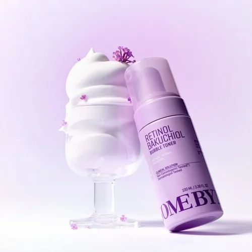 Some By Mi Retinol Bakuchiol Bubble Toner bottle, K-beauty sensorial bubble-format retinoid toner with dual retinoid (retinol + retinal), bakuchiol, niacinamide, and multi-botanical soothing chassis