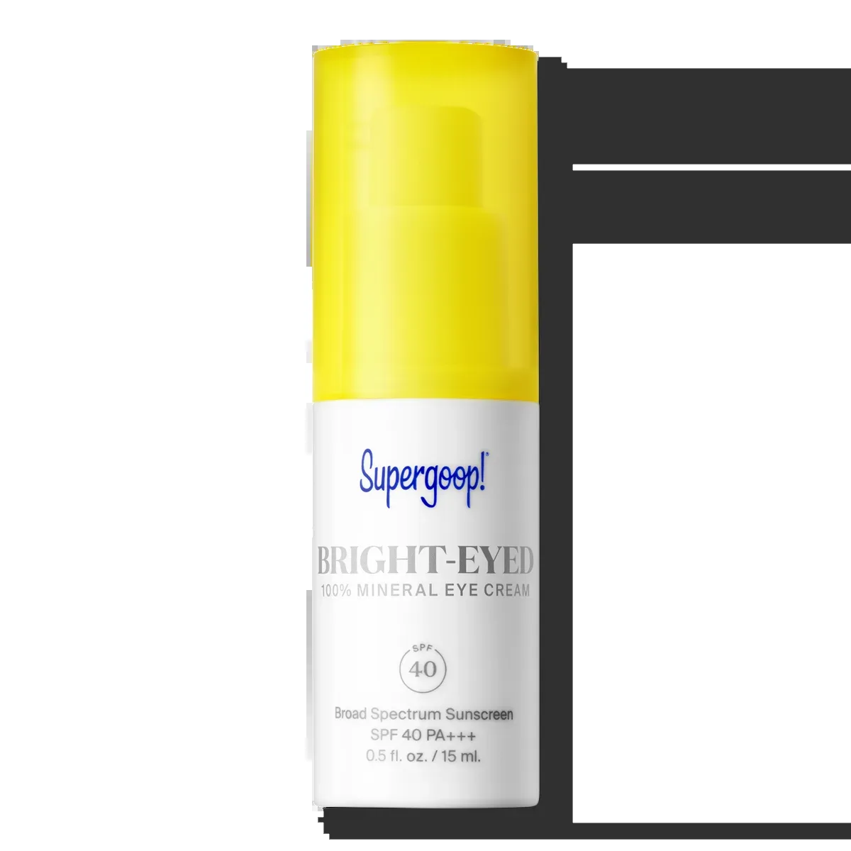 Supergoop Bright-Eyed 100% Mineral Eye Cream SPF 40 in a small coral-tinted squeeze tube