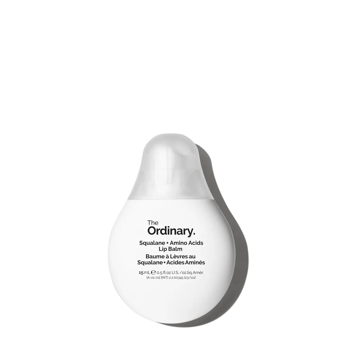 The Ordinary Squalane + Amino Acids Lip Balm rounded white 15 ml squeeze tube with slanted tip