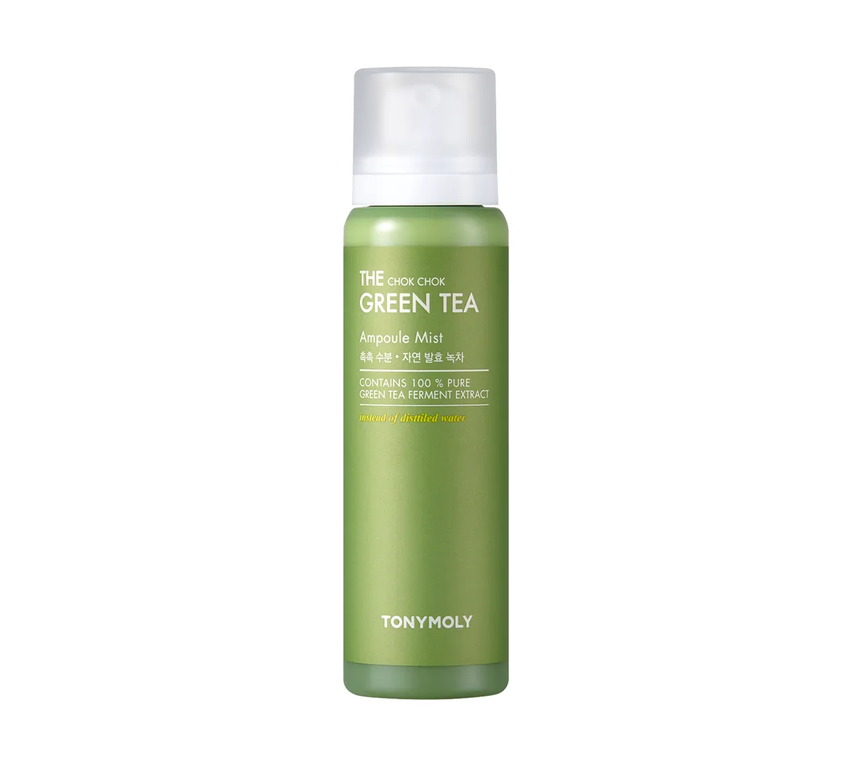 TONYMOLY The Chok Chok Green Tea Serum Mist olive-green 150ml aerosol can, labelled Ampoule Mist