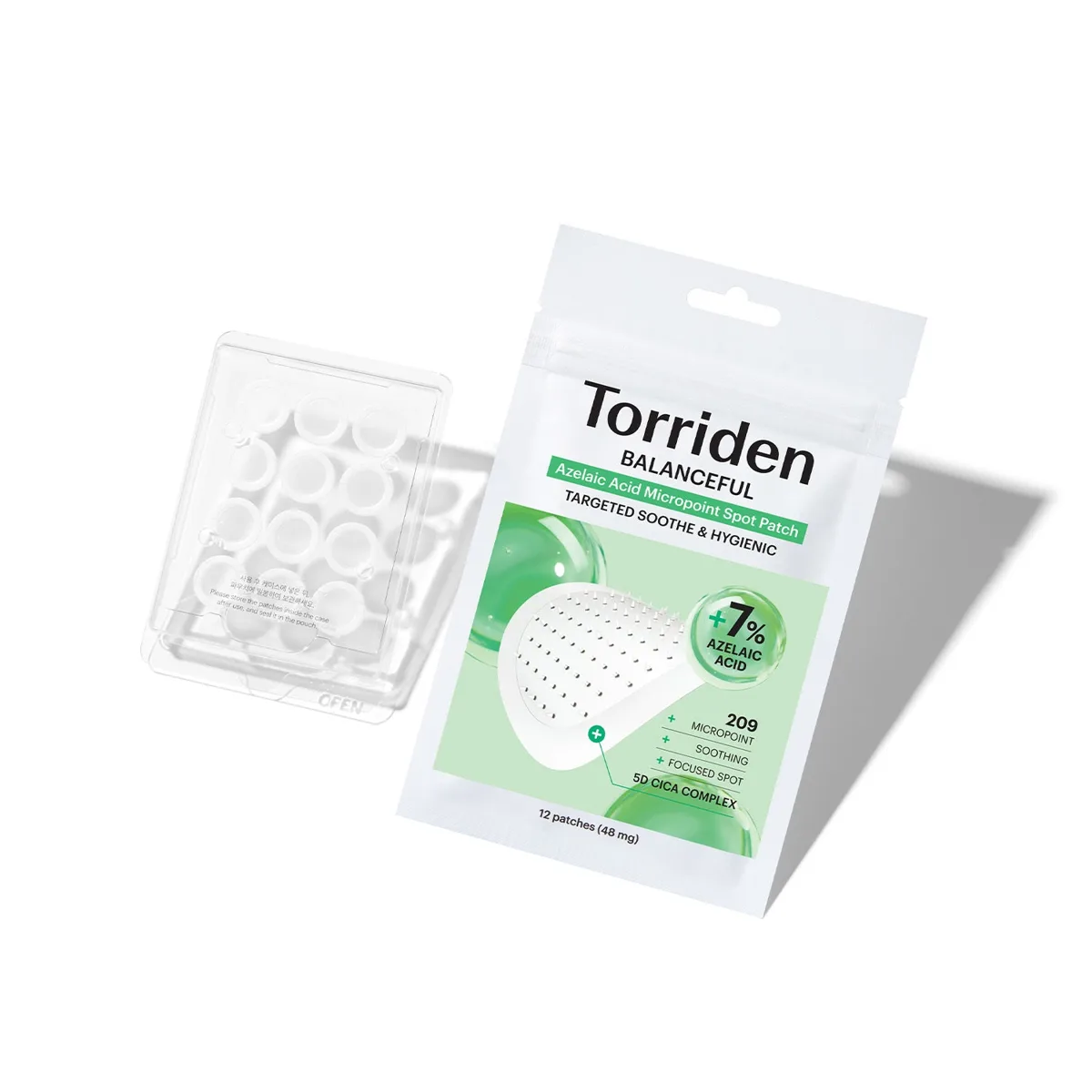 Torriden BALANCEFUL Azelaic Acid Micropoint Spot Patch pouch with clear 12-patch case