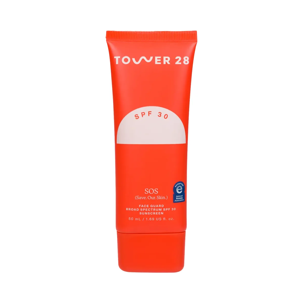Tower 28 SOS FaceGuard SPF 30 Mineral Sunscreen tube on white background