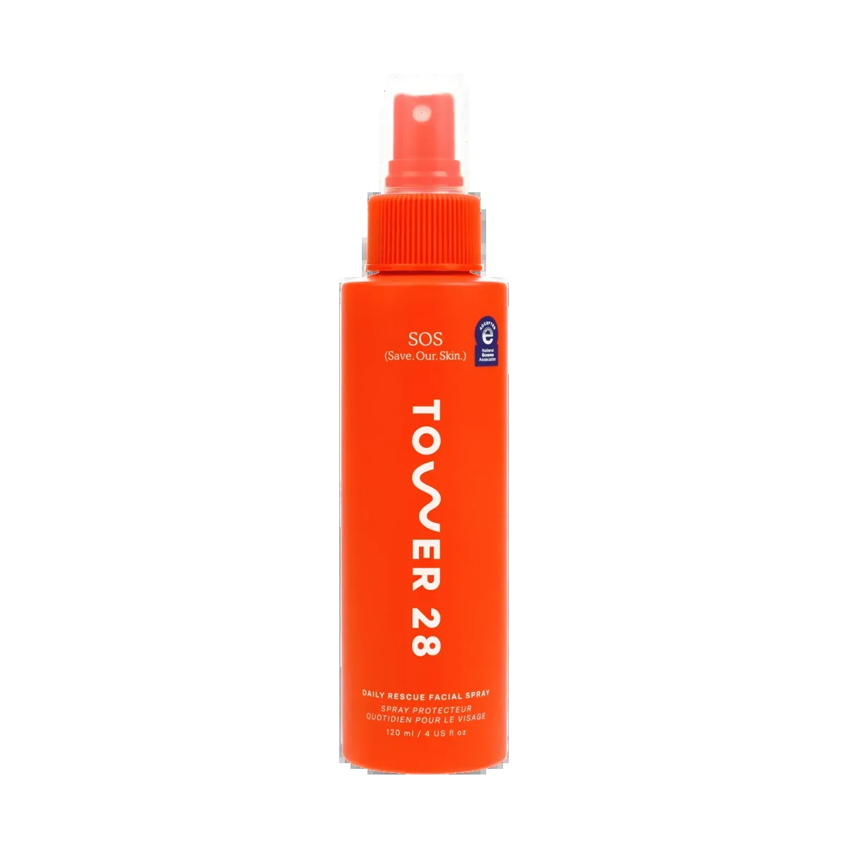 Tower 28 SOS Daily Rescue Facial Spray with Hypochlorous Acid in frosted plastic mister bottle