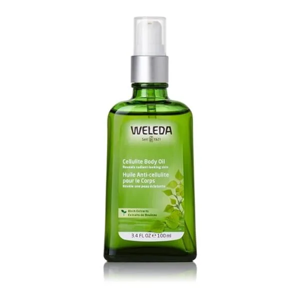 Weleda Cellulite Body Oil 100ml green glass pump bottle with birch leaf label