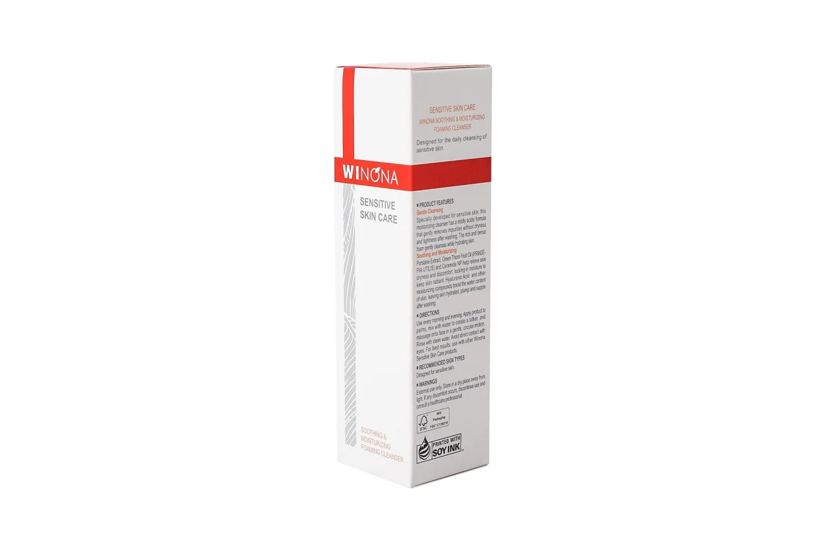 Winona Soothing & Moisturizing Foaming Cleanser 50ml box with red cross-band
