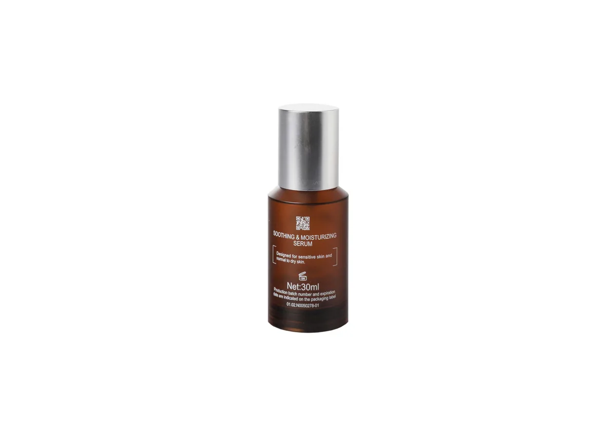 Winona Soothing & Moisturizing Serum 30ml amber glass pump bottle with silver cap